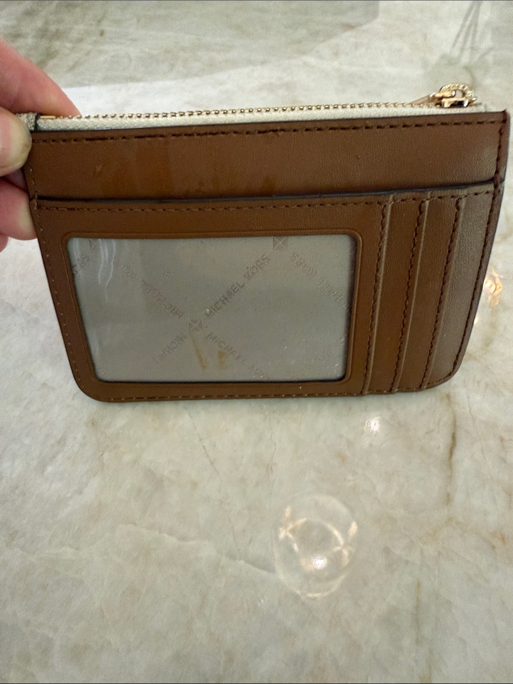 Michael Kors Beige/Gold Signature Card Pouch with Keyring - Picture 2 of 5